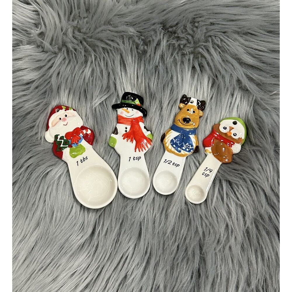 Holiday Time Ceramic Christmas Characters Measuring Spoon Set  4 Christmas Decor